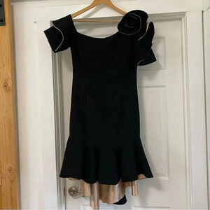 Paula Richi Couture Black And Gold Ruffle Midi Dress